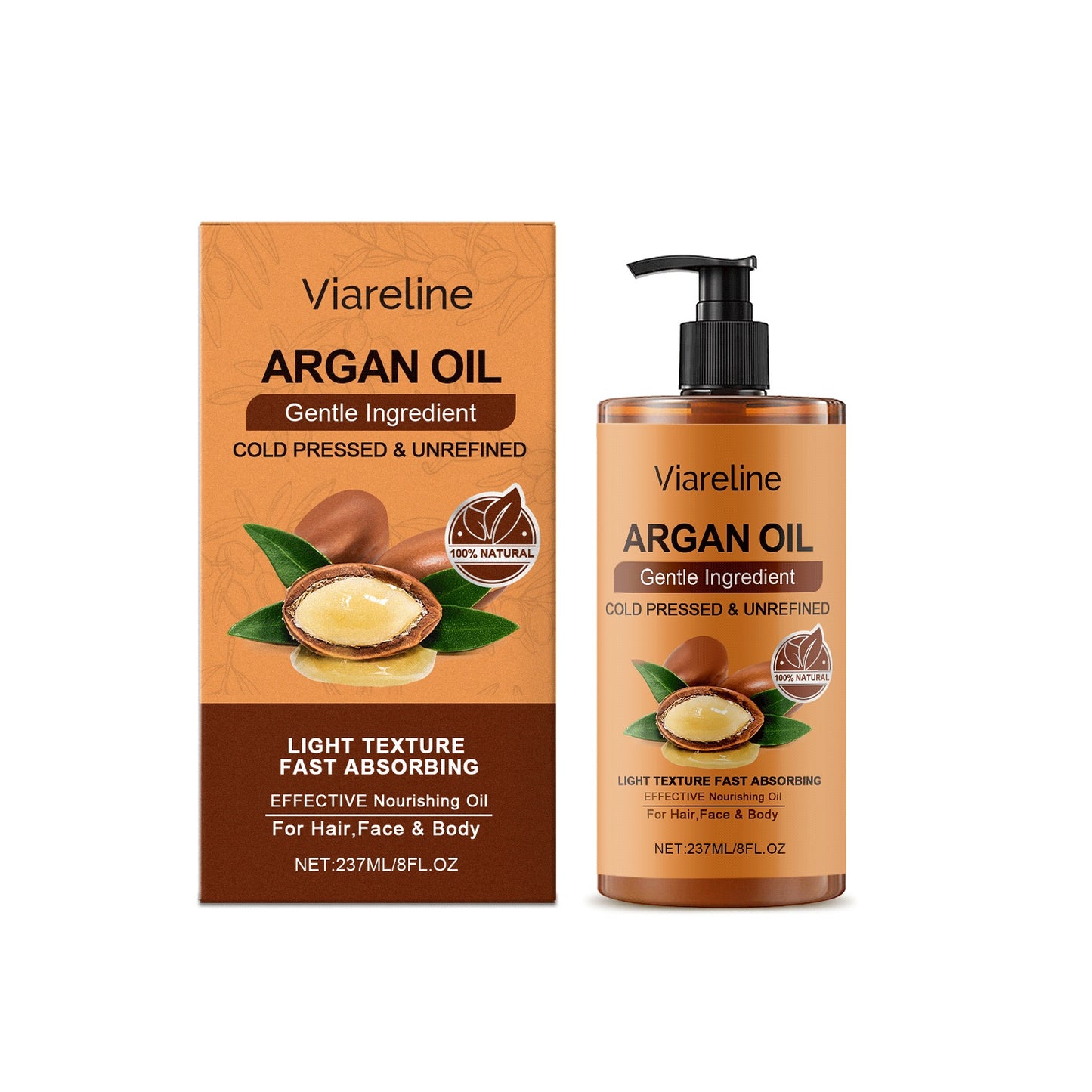 Huile d'argan en flacon de 237 ml pour cheveux, visage et corps