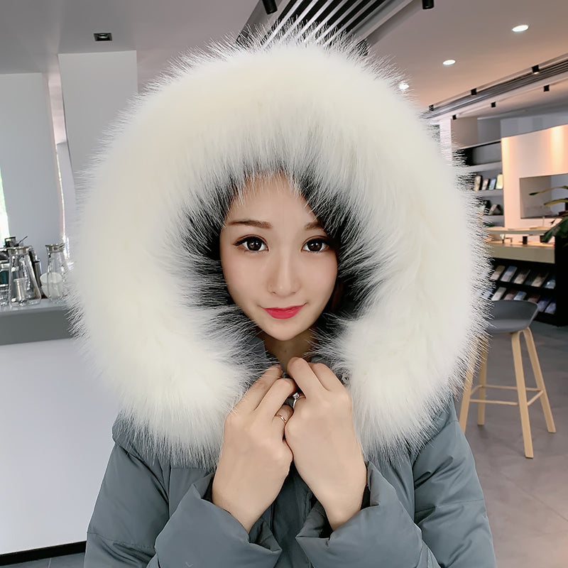 Raccoon imitation fox fur cap