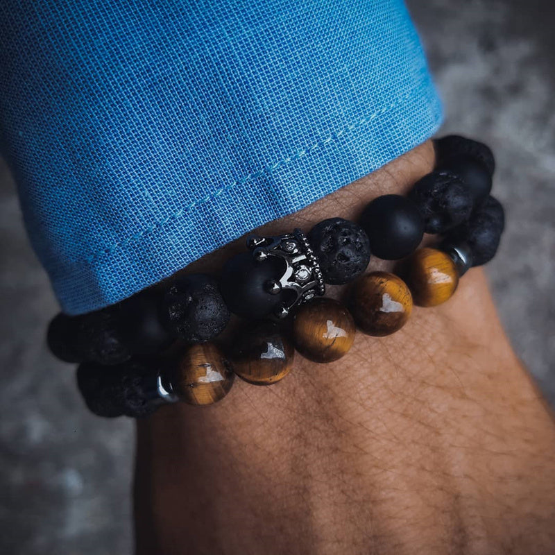 Retro Simple Black Frosted Bracelet Set