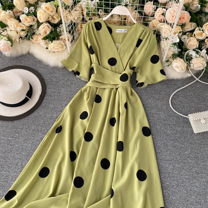 Design Sense Lace-up Waist-controlled Slimming Retro Over The Knee A- Line Dress