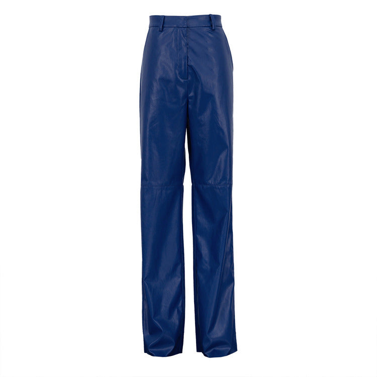 Women's Fashion Slim Fit Slimming PU Casual Straight Pants
