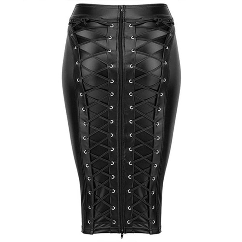 High-waisted PU patent leather hip skirt