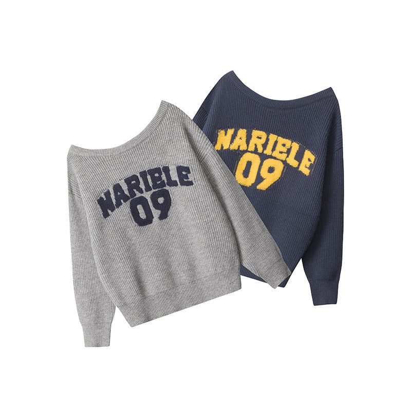 Women's American-style Letter Sweater Loose Off-the-shoulder Pullover