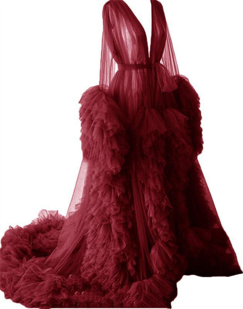Women's Temperament Fashion Mesh Maternity Long Dress