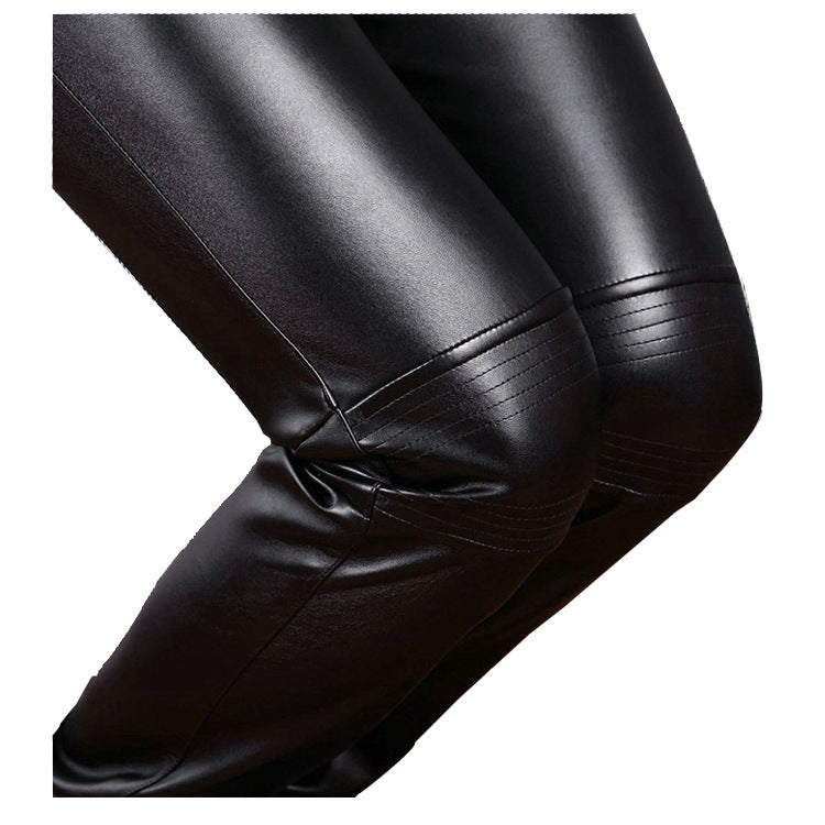 Men's Leather Pants Motorcycle Leather Stitching PU Trousers