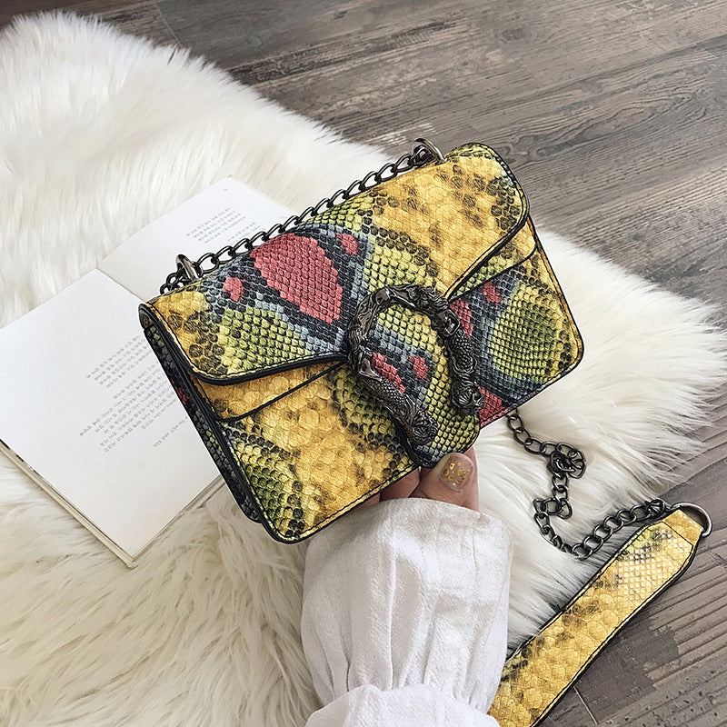 Snake print chain small square bag