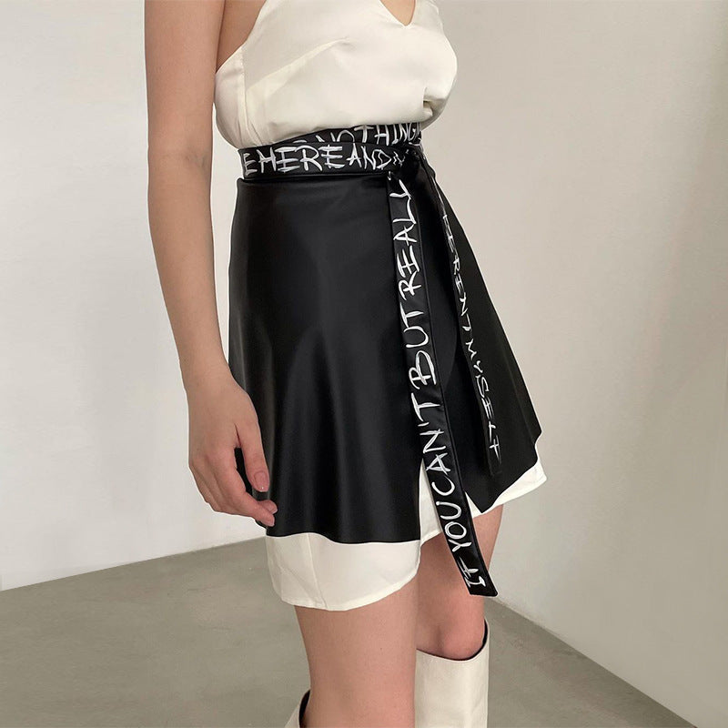 PU Leather Irregular Skirt Peplum Belt Personlity