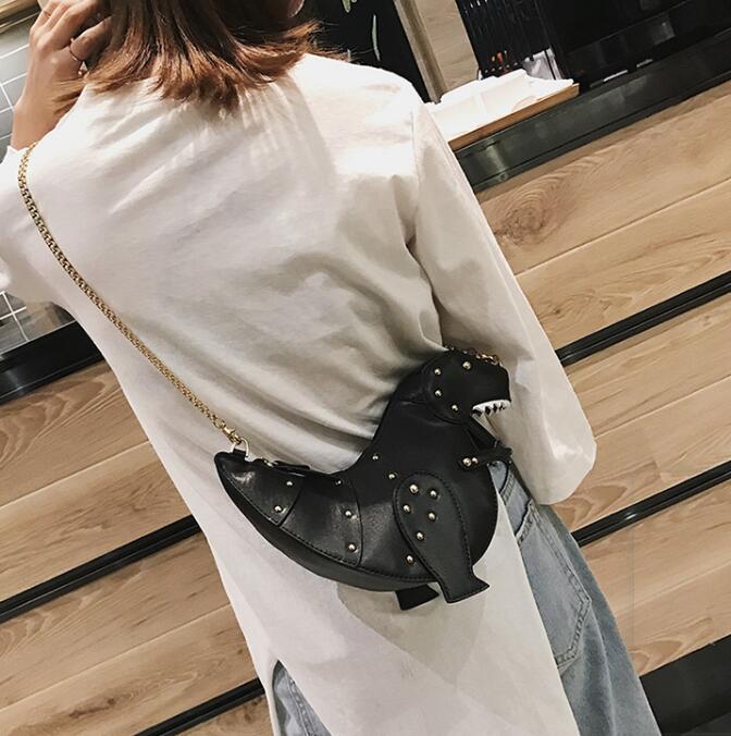 Dusun rivet personality dinosaur design fashion leather cross body mini shoulder bag