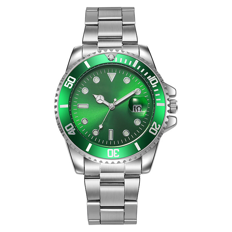 ساعة رجالية بحزام فولاذي صلب مضيء وتقويم واحد