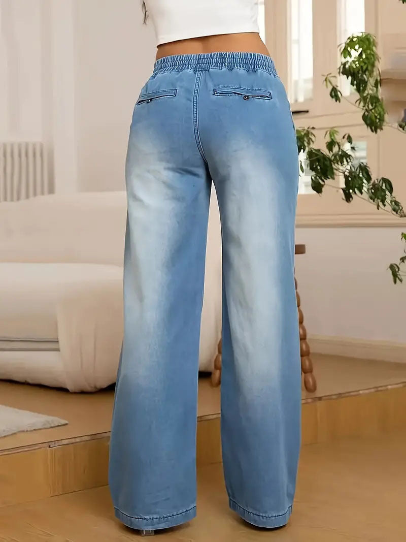 Loose And Versatile Casual Trend Wide Leg Jeans For Women, High Waisted Straight Leg Pants