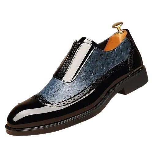 Ostrich Grain Embossed Zipper Pointed Bright Leather Chelsea