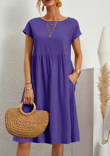 Summer Short-sleeved Dress With Pockets