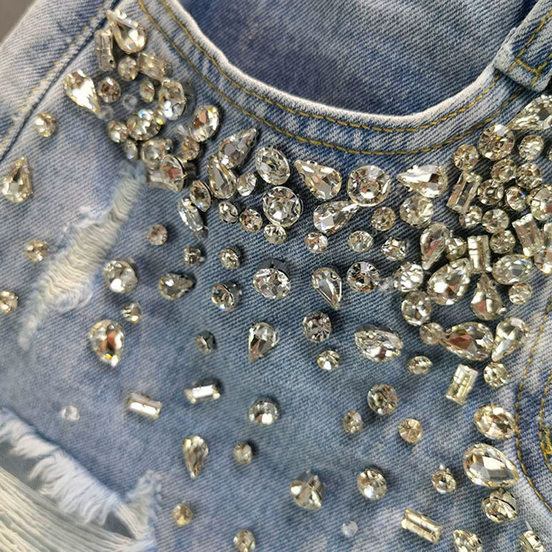 Fashion Holes Wide-leg Denim Shorts Women