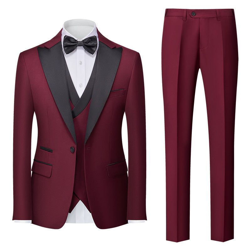 Men's Slim-Fit Three-Piece Cotton Blend Suit