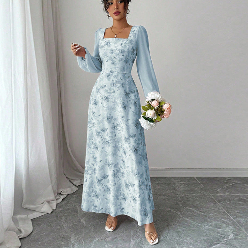 Women's Chiffon Floral Long-sleeved Dress