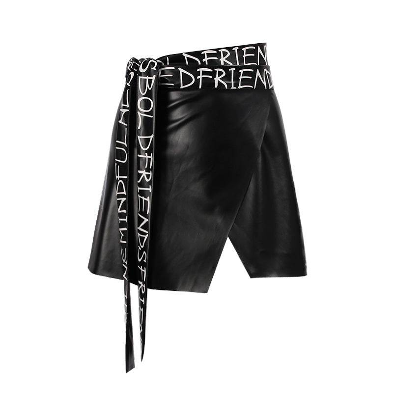 PU Leather Irregular Skirt Peplum Belt Personlity