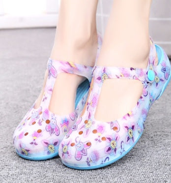 New sandals women's shoes Summer hole shoes women Printed sandals jelly beach shoes