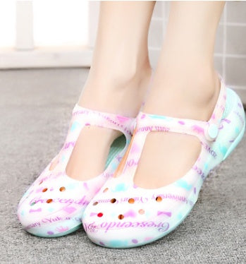 New sandals women's shoes Summer hole shoes women Printed sandals jelly beach shoes