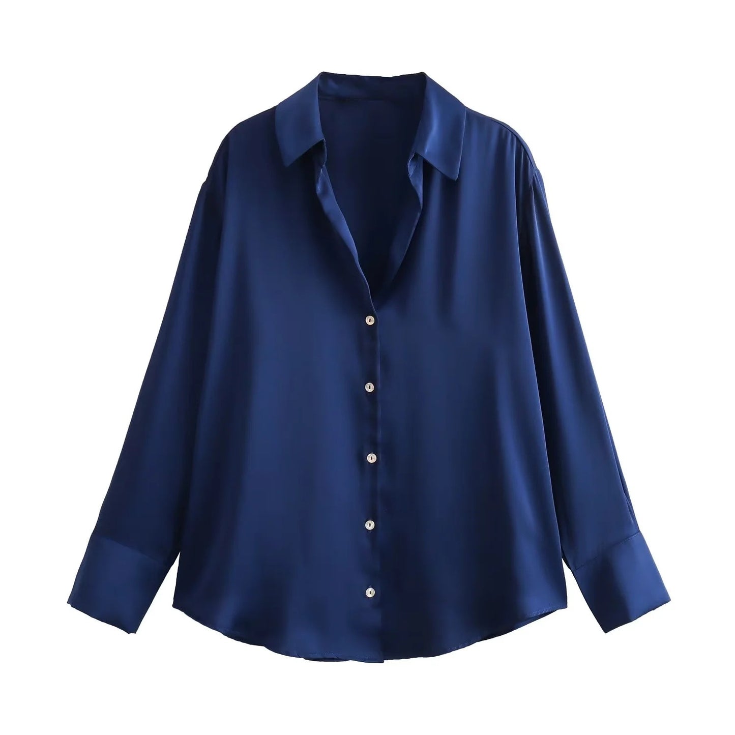 All-match Silk Satin Texture Draping Long-sleeved Shirt For Women