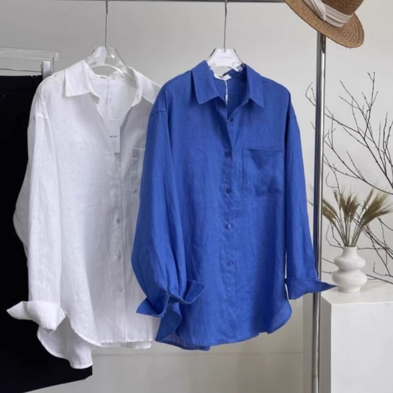 White Linen Shirt Women's Summer Thin Loose Top