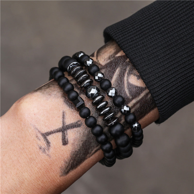 Retro Simple Black Frosted Bracelet Set