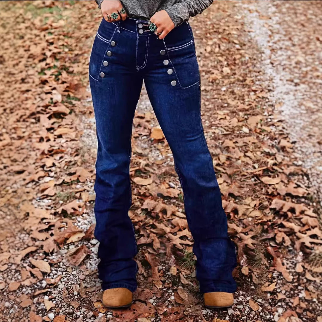 بنطلون جينز عالي الخصر للنساء لتنحيف الجسم