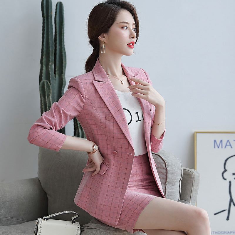 Women's Plaid Suit Jacket Slim Professional Suit