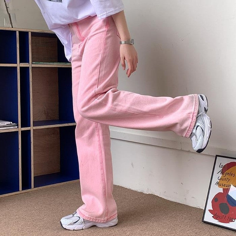 Fashion High Waist Frayed Light-colored Denim Trousers