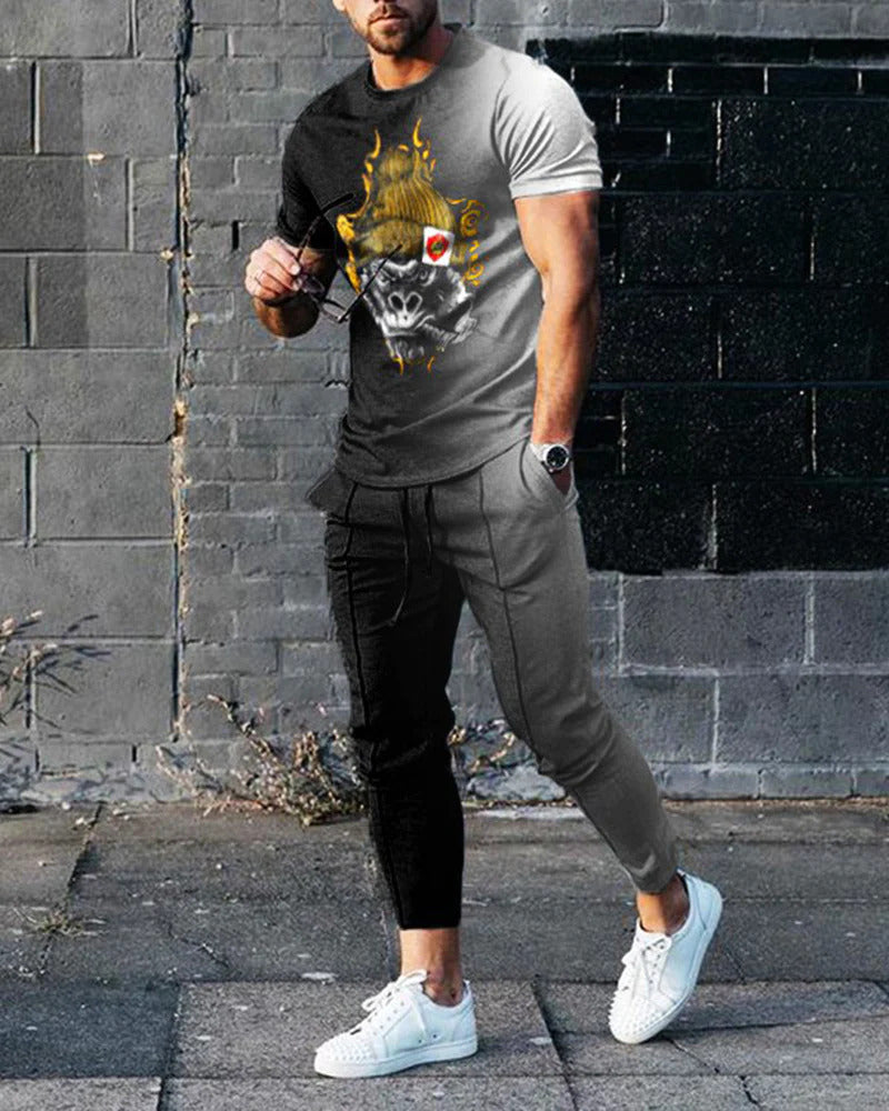Short-sleeved Cotton-like Fashionable Printed Thin Suit