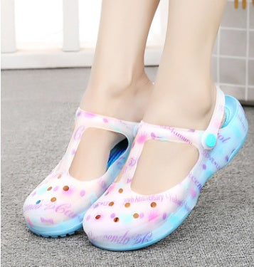 New sandals women's shoes Summer hole shoes women Printed sandals jelly beach shoes