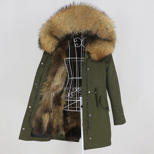 Women’s Winter Long Parka Coat with Real Fur Natural