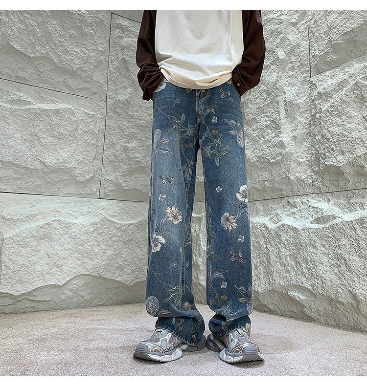 American Retro Worn Jeans Men's Summer Design Sense Niche Straight Fashion Brand Fried Street Ruoshuai