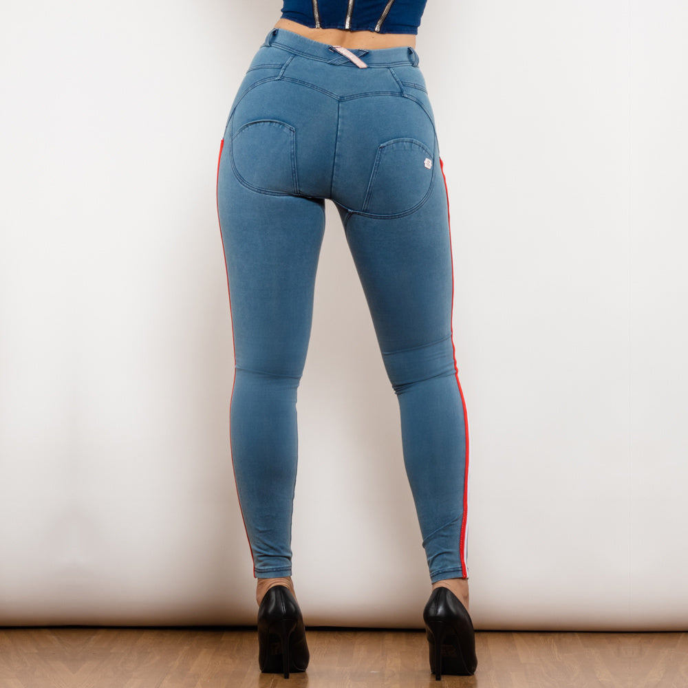 Shascullfites Melody Women's Black Stretch Pencil Jeans Butt Lift Striped Detailing Slim Fit Denim Jeggings