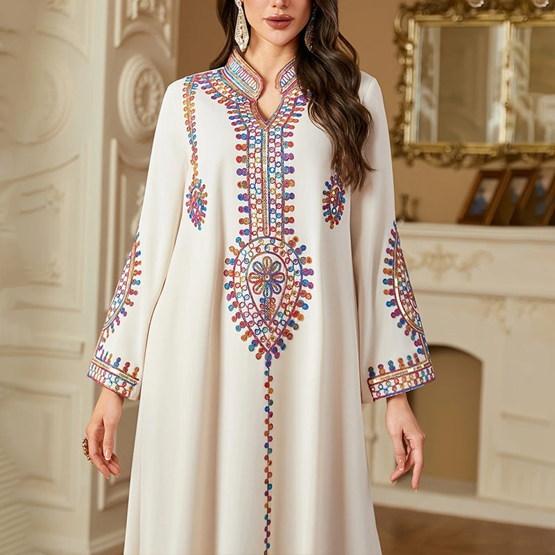 Elegant Arabian Gulf Women's Long Sleeve Floor-Length Dress - For Casual & Party Wear