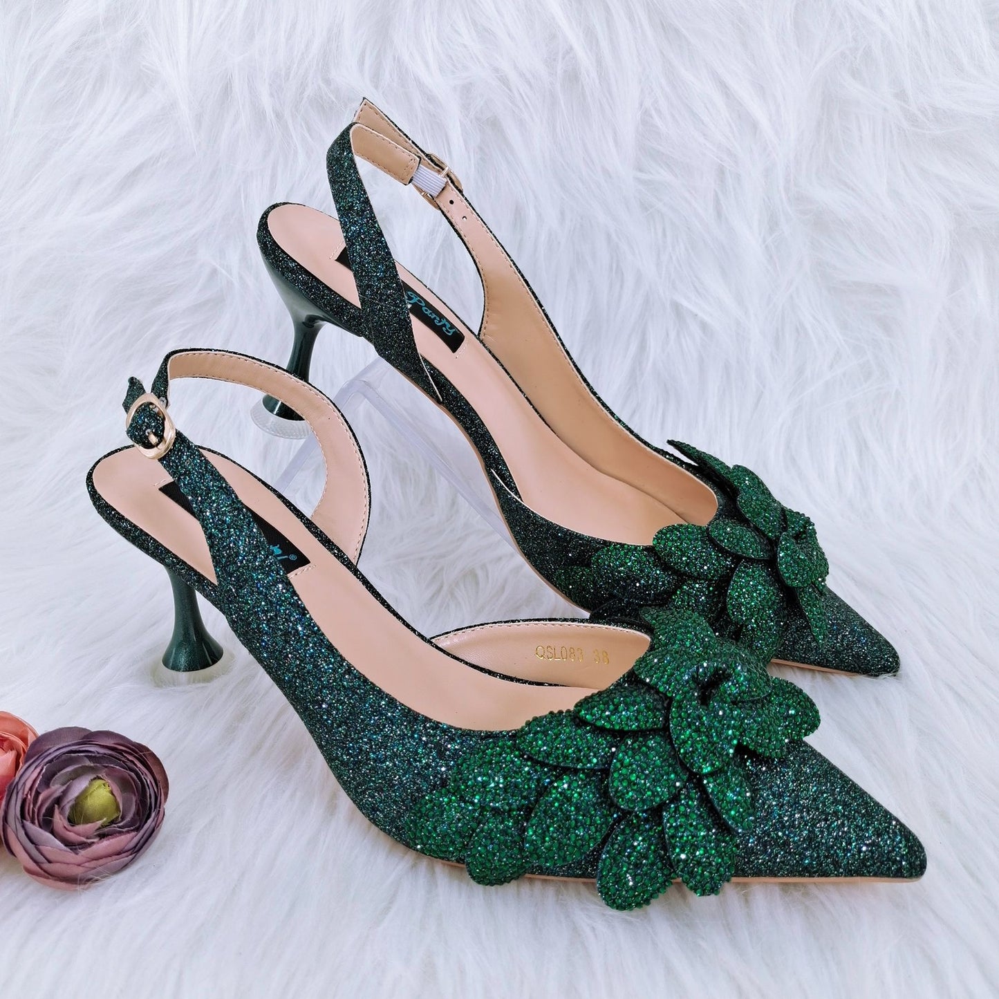 Ladies Party Shoes Bag Set Handmade Leaf Decorative Wine Glass Heel
