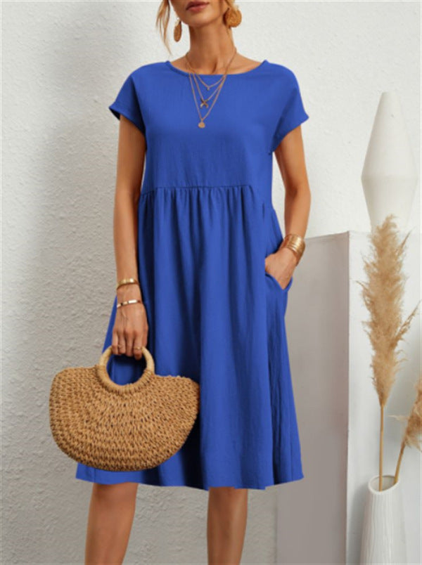 Summer Short-sleeved Dress With Pockets