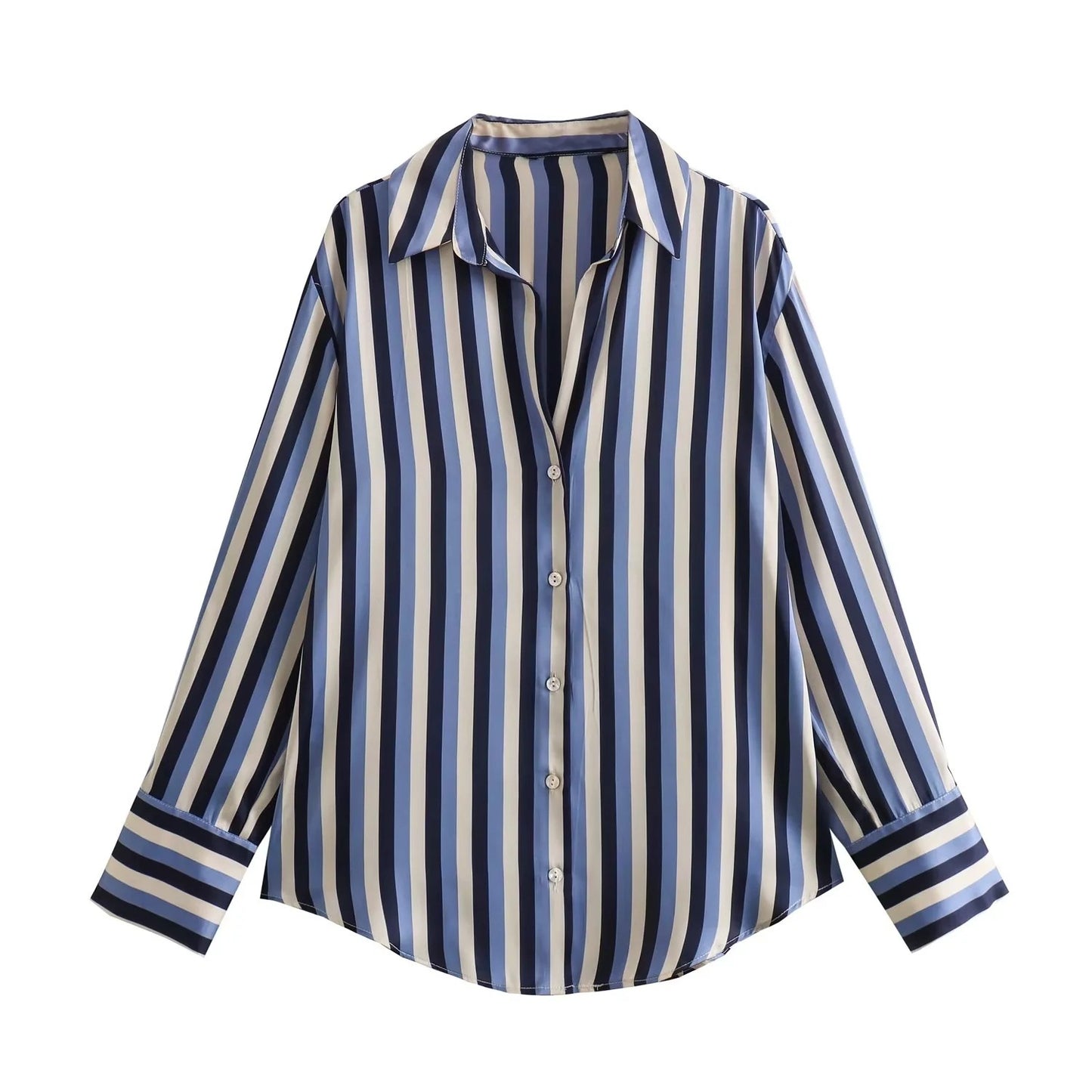 All-match Silk Satin Texture Draping Long-sleeved Shirt For Women