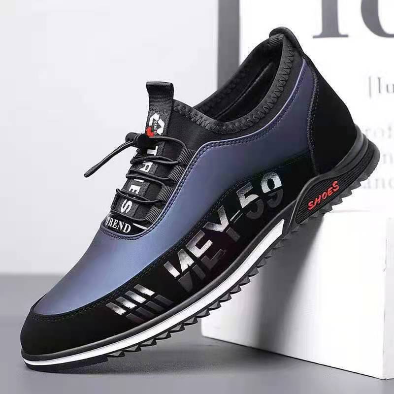 Men's Casual Slip-On Leather Shoes Flat Heel Blue Black Sizes 39-44