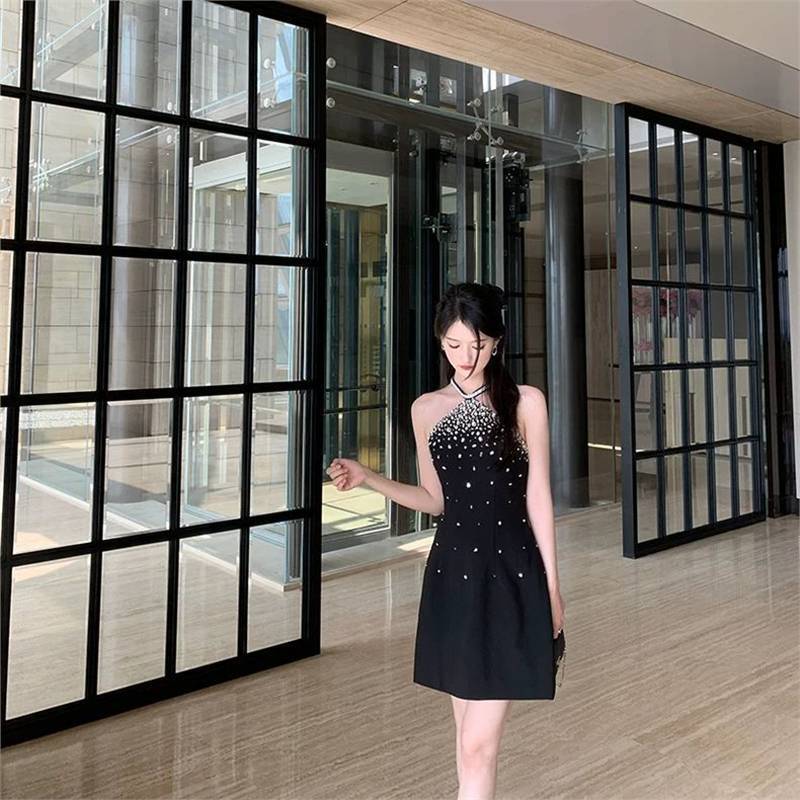 Light Luxury Heavy Industry Beads Women's Slim Fit French Dress