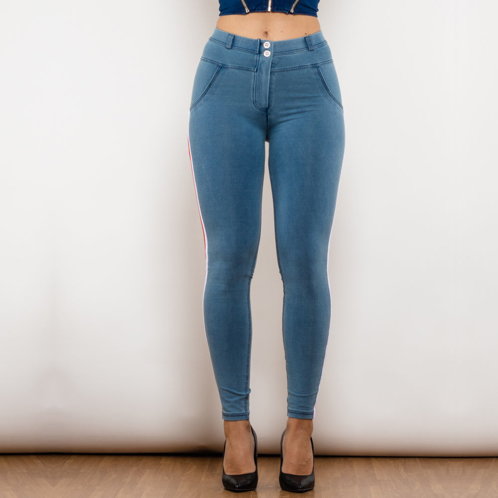 Shascullfites Melody Women's Black Stretch Pencil Jeans Butt Lift Striped Detailing Slim Fit Denim Jeggings