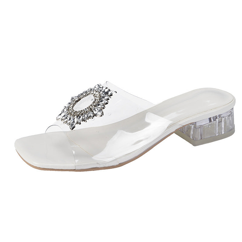 Women's Sandals Mid Heel Crystal Open Toe High Heel