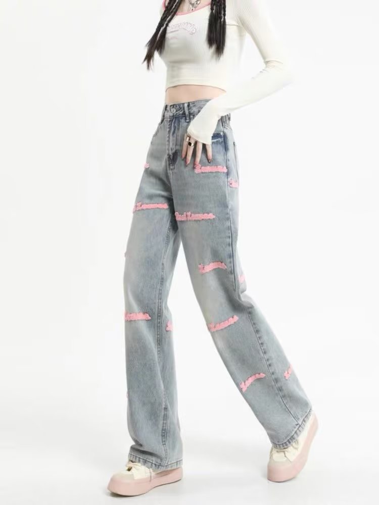 Color Denim Jacket Inner Suspender With Jeans Three-piece Set