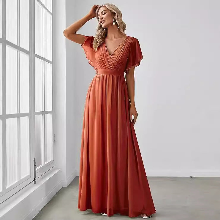 Frensh Chiffon Pure Color Mesh Dress