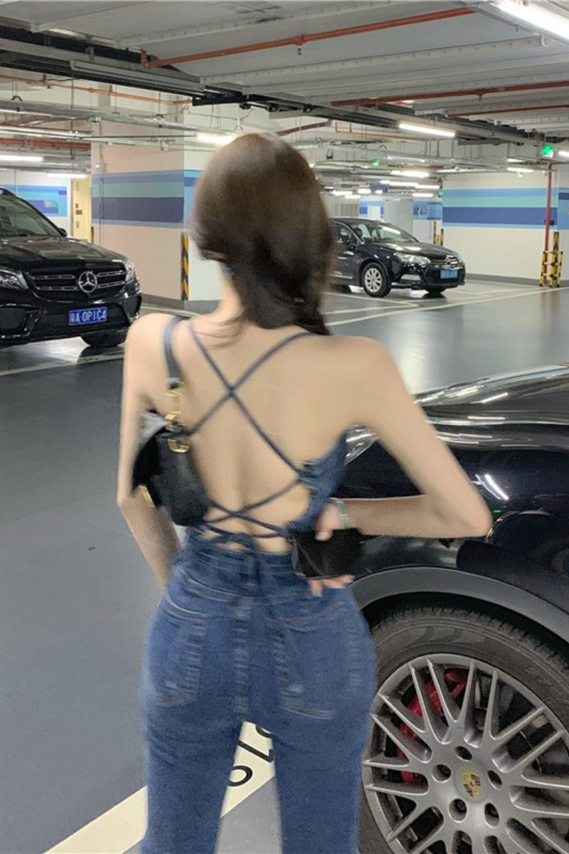 Strapless tube top jumpsuit