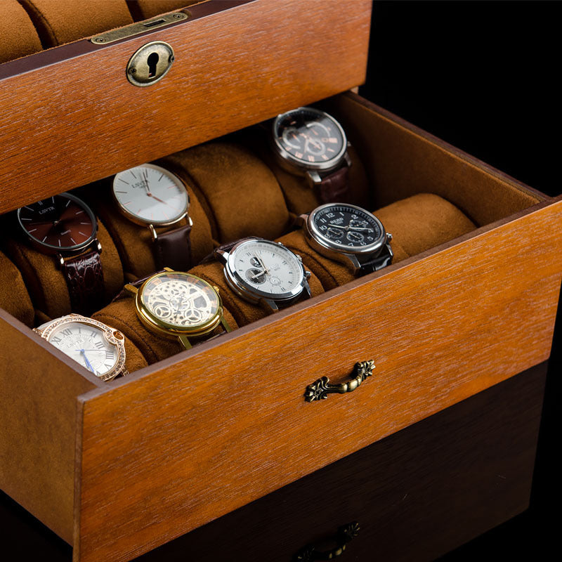 Wooden ash double-layered watch box with lock