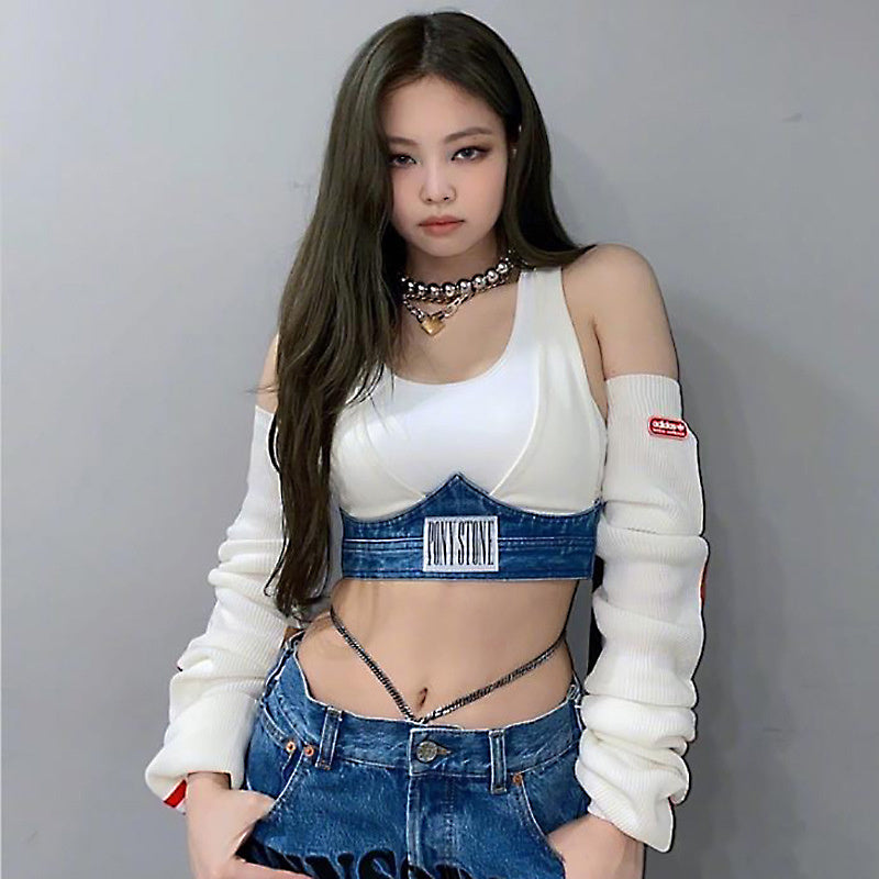 High-rise monogram embroidery jeans
