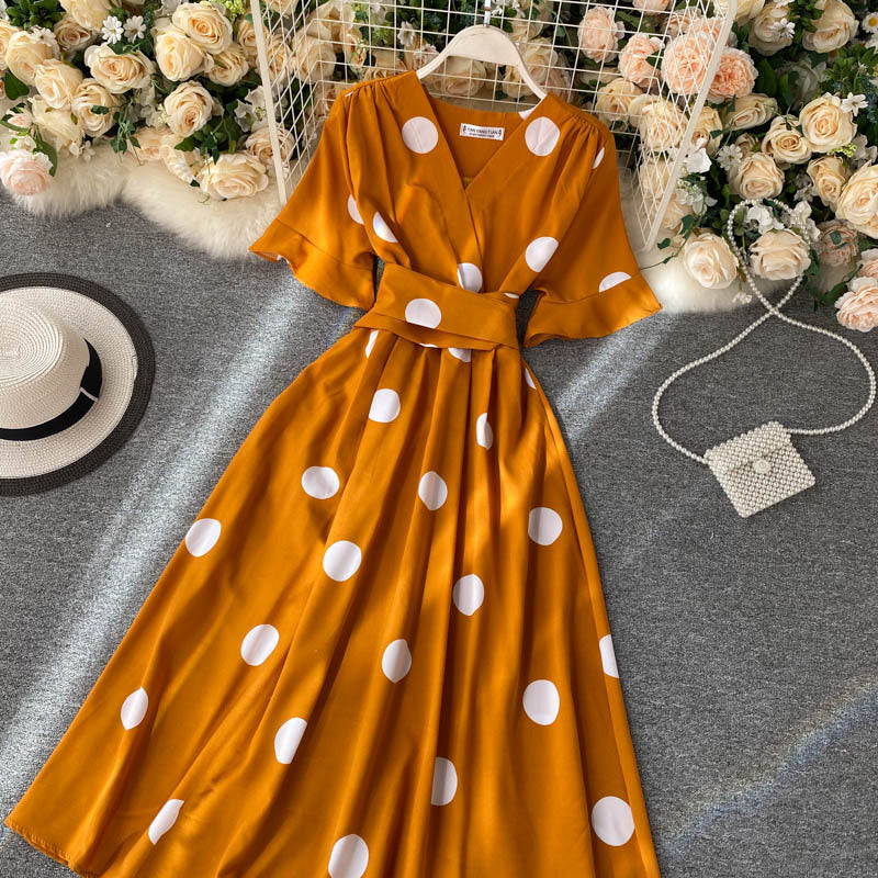 Design Sense Lace-up Waist-controlled Slimming Retro Over The Knee A- Line Dress