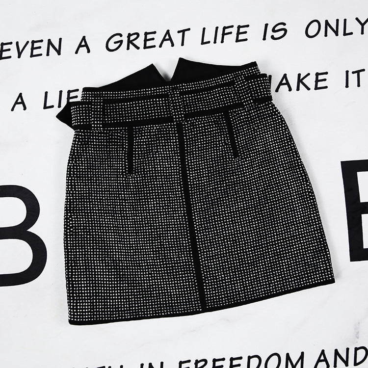 New Sheepskin Suede Hot Diamond Leather Belt Skirt