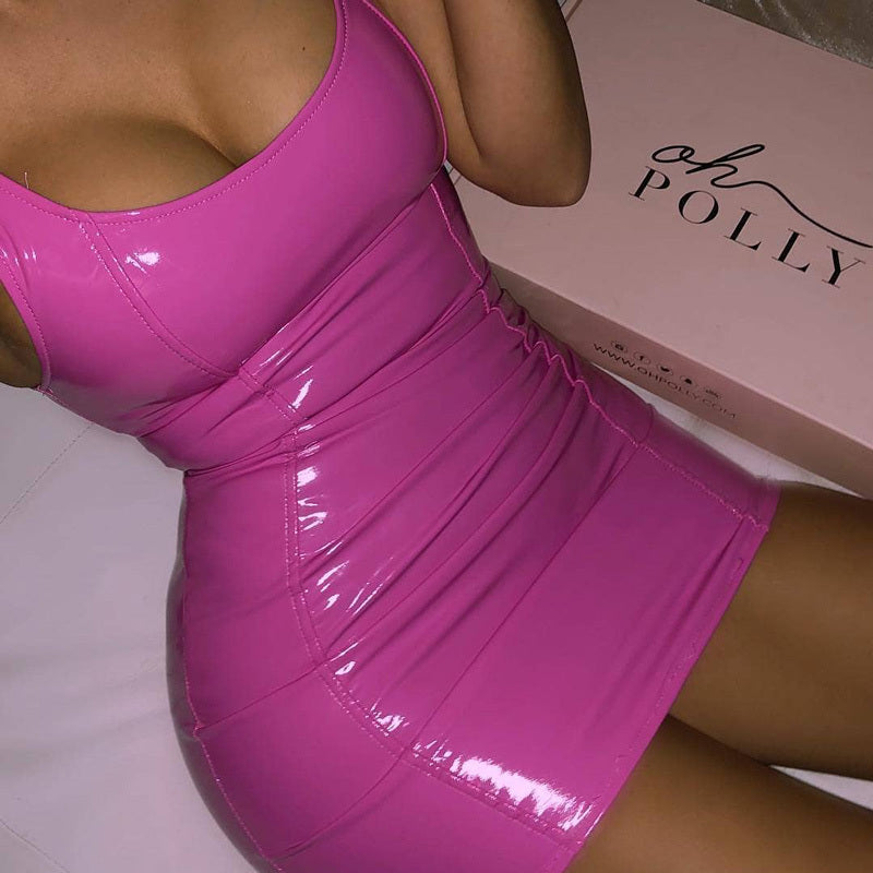 Sexy Tight Leather Hip Skirt Party Festival Dresses