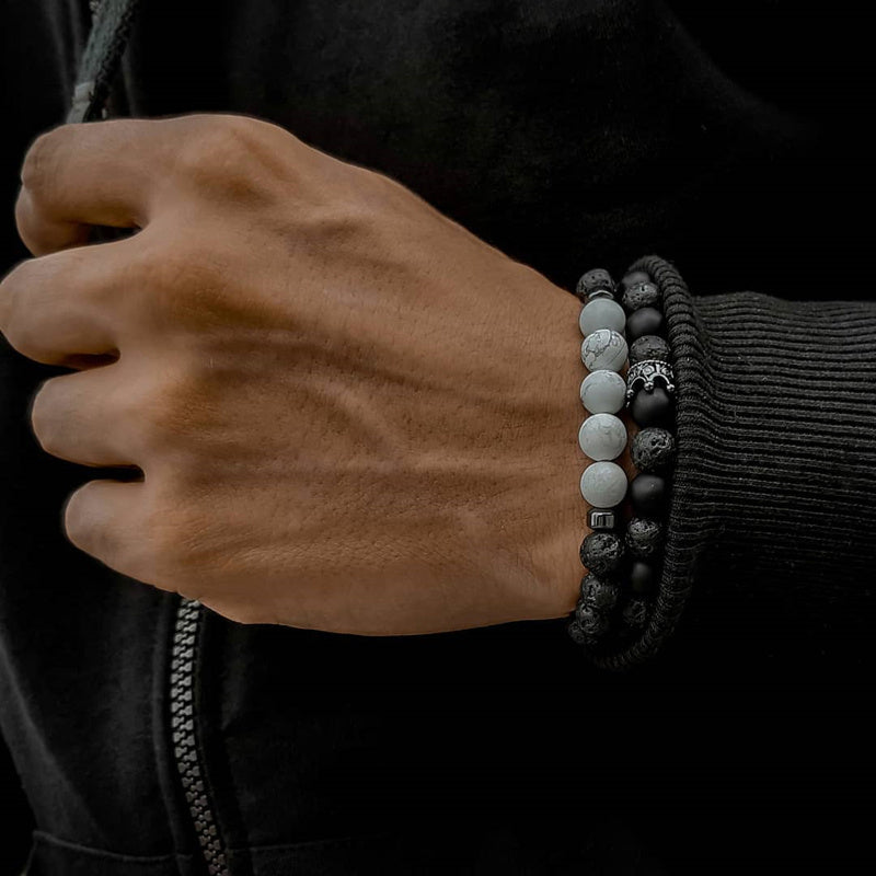 Retro Simple Black Frosted Bracelet Set